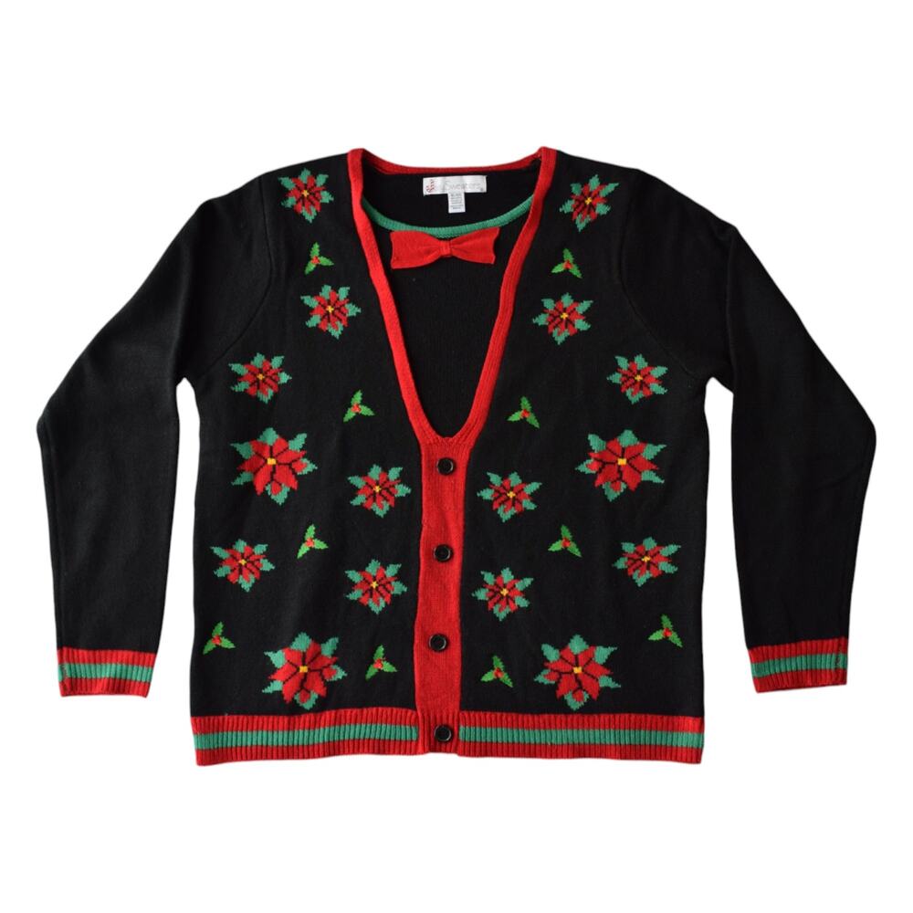 Jolly Sweaters Christmas Sweater with Bow | Red Green Floral Ugly Xmas Sweater